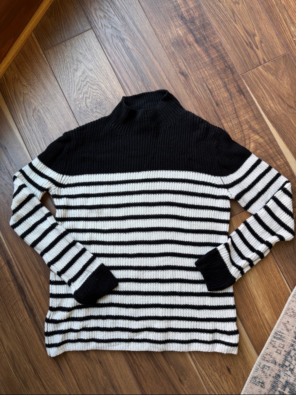 GAP Black and White Striped Turtleneck Sweater
